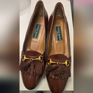 Cole Haan Brown Gold Loafers with Horsebit Detail